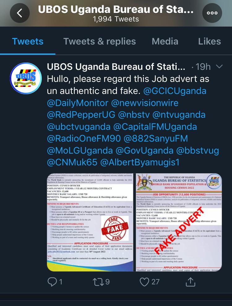 Fake UBOS Job Advert